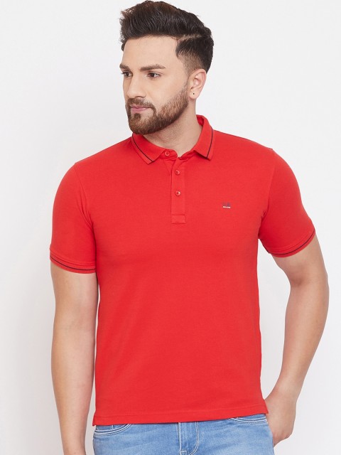 

Okane Men Red Solid Polo Collar T-shirt