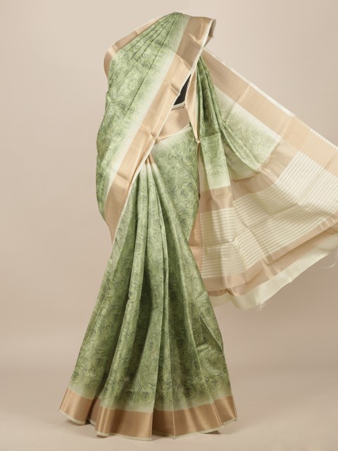 

Pothys Green Pure Silk Printed Tussar Saree