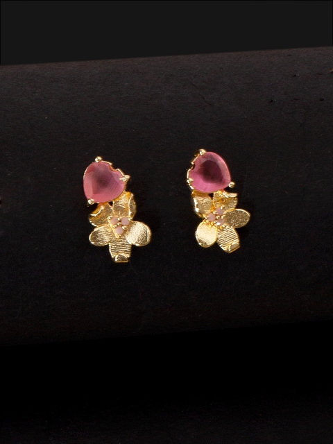 

Studio Voylla Pink Gold-Plated Handcrafted Studded Love Paradise Floral Studs