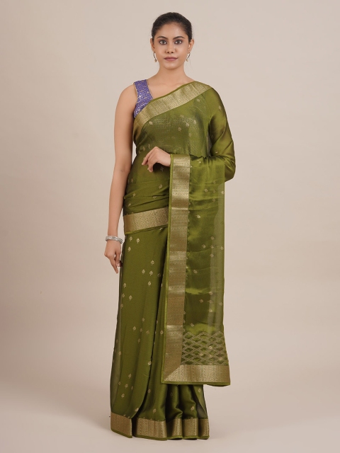 

Pothys Olive Green & Red Poly Georgette Woven Design Saree