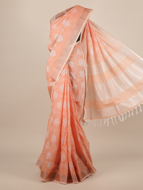 Pothys Pink Woven Design Linen Blend Saree With Tasseled Pallu