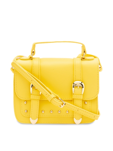 

Globus Yellow Solid Satchel With Buckle Detail