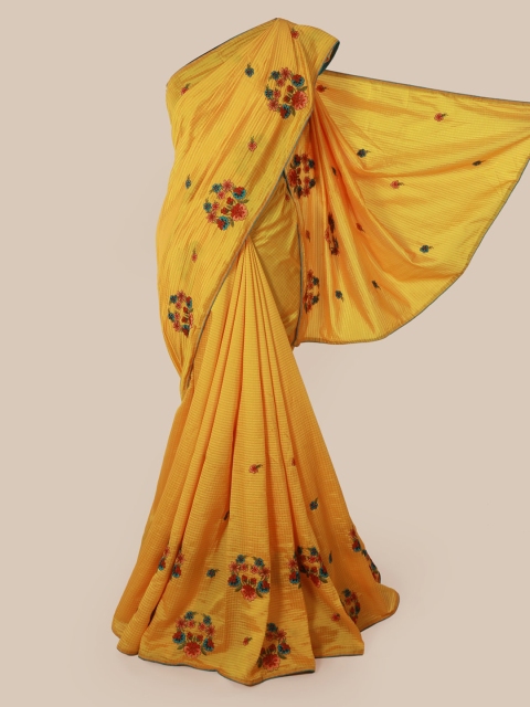 

Pothys Yellow Embroidered Art Silk Saree