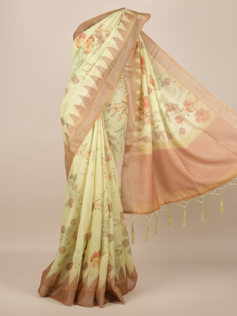 

Pothys Green Printed Linen Blend Saree