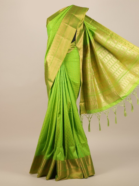 

Pothys Green Woven Design Jute Silk Saree With Tasseled Pallu