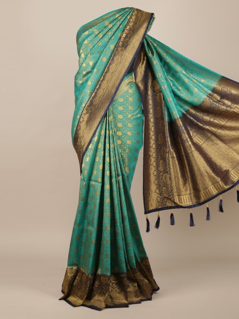 

Pothys Green & Gold-Toned Jute Silk Woven Design Saree