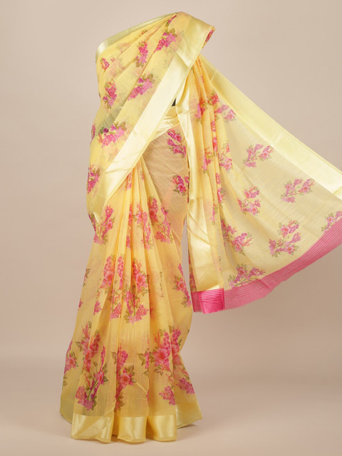 

Pothys Yellow & Pink Jute Silk Printed Saree