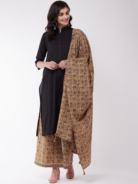 

InWeave Women Black Solid Kurti with Palazzos & Dupatta