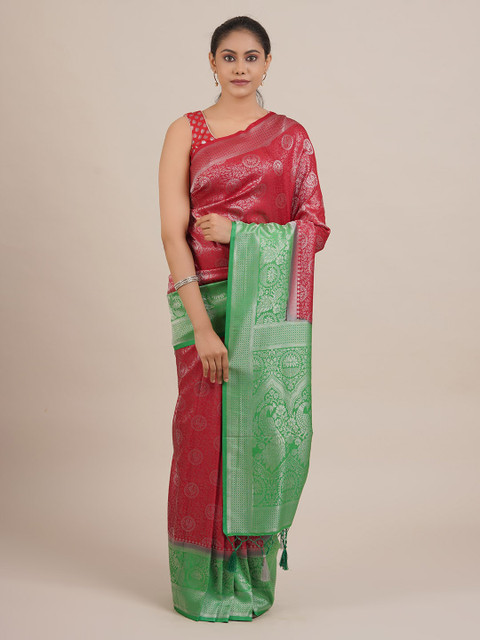

Pothys Red Woven Design Jute Silk Saree