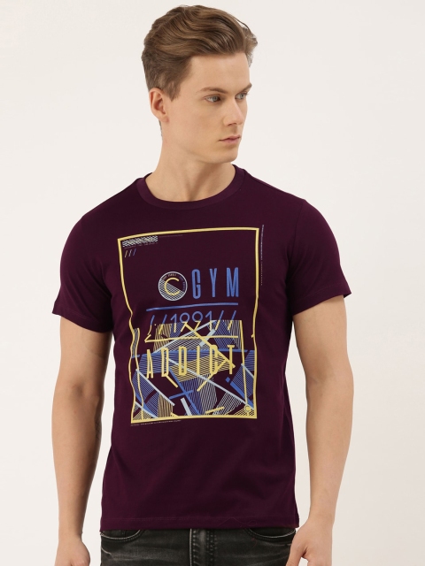 

QUANCIOUS Men Maroon Printed Round Neck Sustainable T-shirt