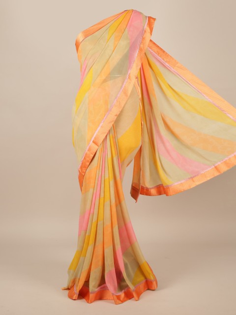 

Pothys Orange & Pink Poly Chiffon Printed Saree