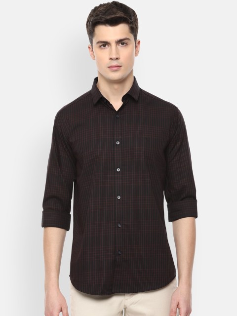 

V Dot Men Black & Red Slim Fit Checked Casual Cotton Shirt
