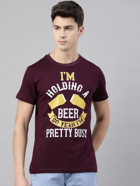 

QUANCIOUS Men Maroon Printed Round Neck Sustainable T-shirt