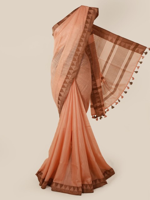 

Pothys Peach-Coloured & Brown Linen Blend Striped Saree