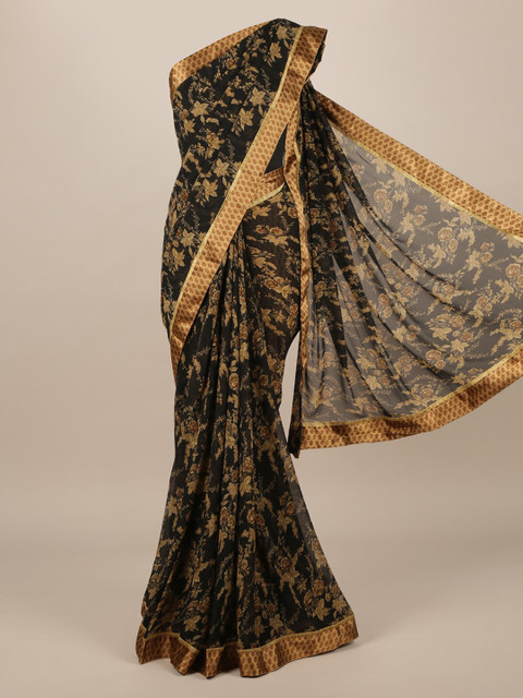 

Pothys Black & Beige Poly Chiffon Printed Saree