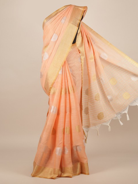 

Pothys Peach-Coloured Woven Design Linen Blend Saree