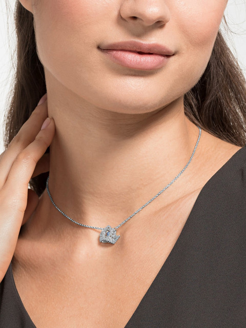 

SWAROVSKI Rhodium-Plated Silver-Toned & Blue Stone-Studded Crown-Shaped Pendant Set