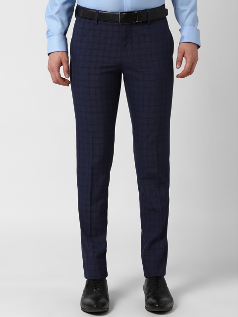 

Peter England Men Navy Blue Slim Fit Checked Formal Trousers