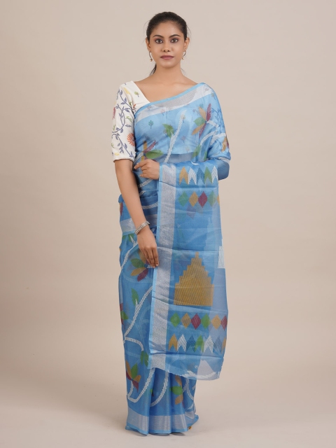 

Pothys Blue & Green Tissue Printed Saree