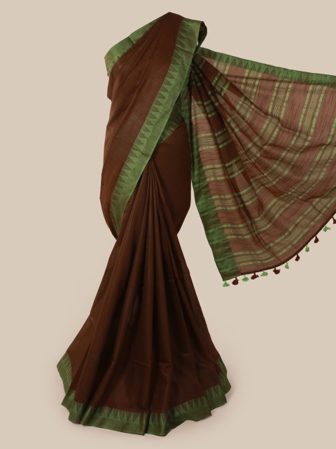 

Pothys Brown Solid Linen Blend Saree