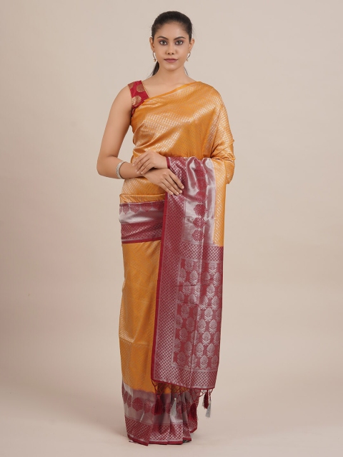 

Pothys Mustard Yellow & Maroon Jute Silk Woven Design Saree