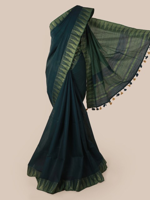

Pothys Green Solid Linen Blend Saree