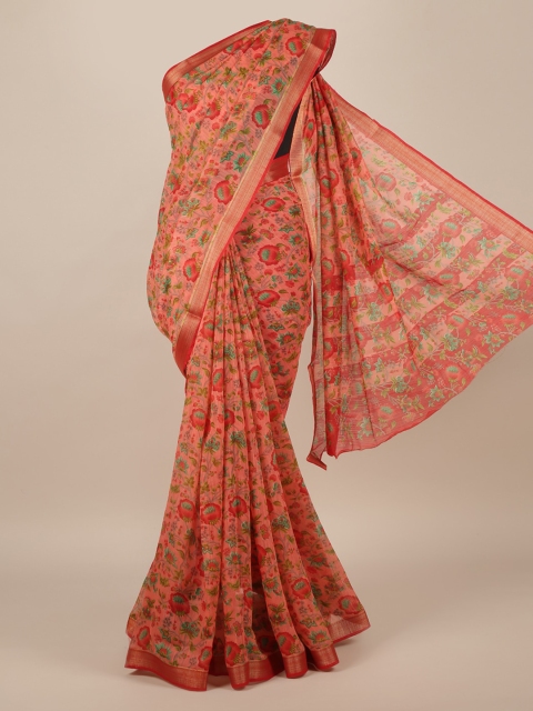 

Pothys Peach-Coloured Printed Jute Silk Saree