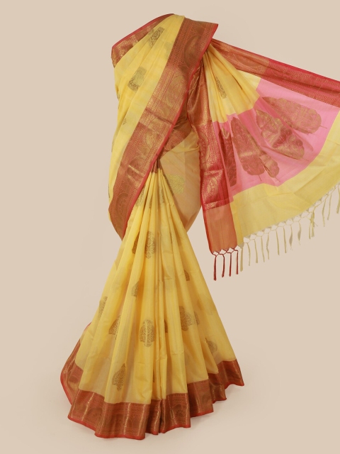 

Pothys Yellow & Pink Cotton Blend Woven Design Saree