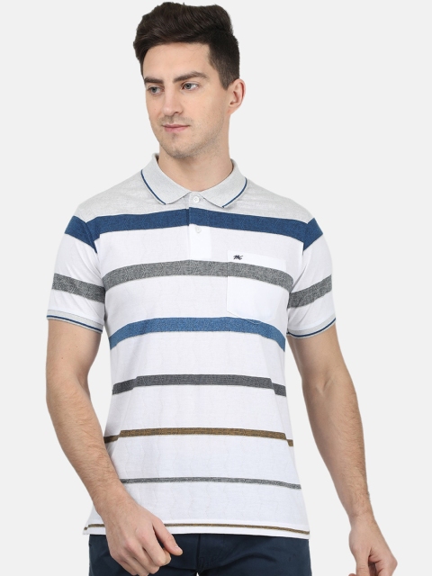 

Monte Carlo Men White & Grey Striped Polo Collar T-shirt