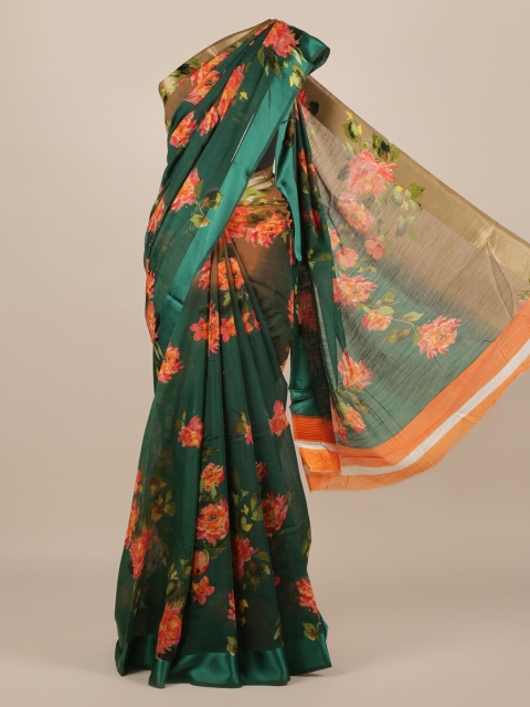 Pothys Green Printed Jute Silk Saree