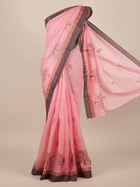 

Pothys Pink & Charcoal Grey Jute Silk Embroidered Saree