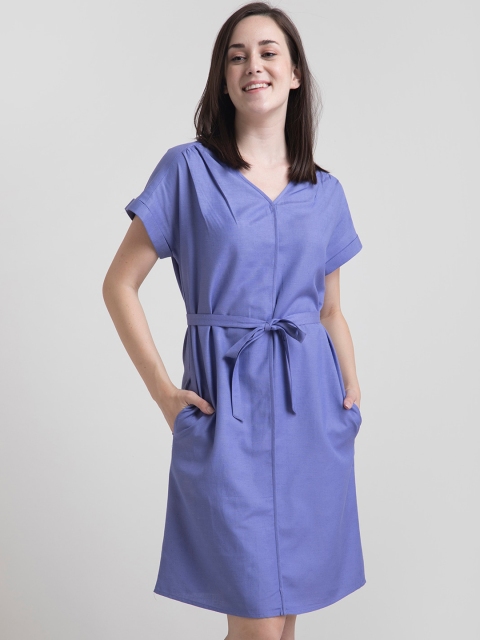 

FableStreet Women Purple Solid A-Line Cotton Dress