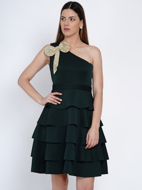 

Samshek Women Green Solid Fit and Flare Dress