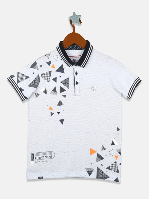 

Monte Carlo Boys White & Grey Printed Polo Collar T-shirt