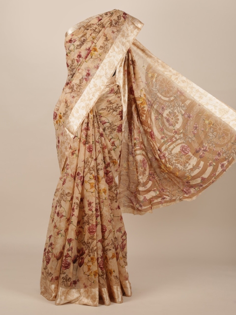 

Pothys Brown Printed Jute Silk Saree