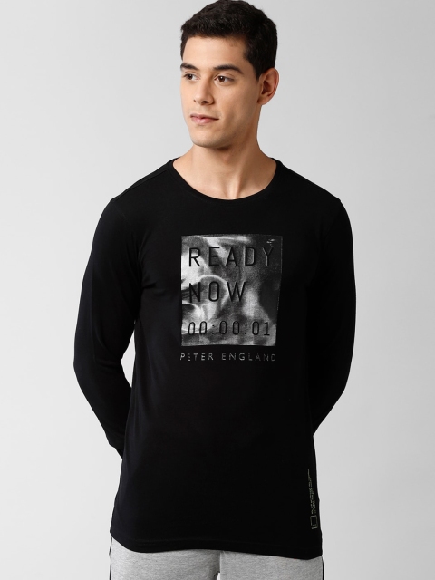 

Peter England Men Black Printed Cotton Round Neck T-shirt