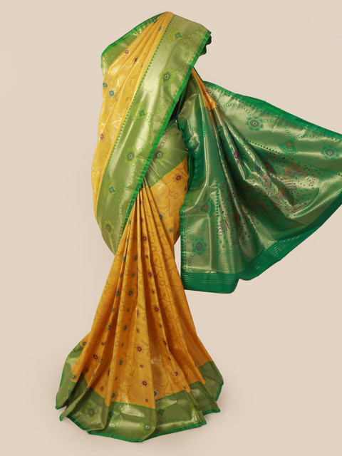 

Pothys Yellow & Green Art Silk Floral Woven Design Banarasi Saree