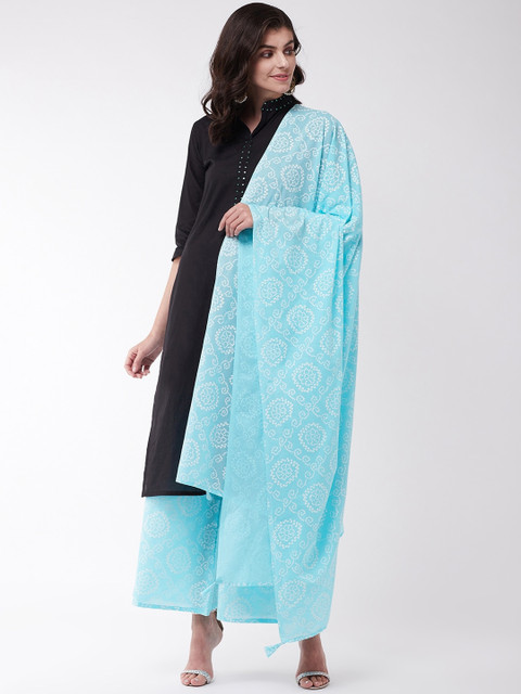 

InWeave Women Black & Turquoise Blue Solid Kurta with Palazzos & Dupatta