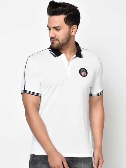 

Octave Men White Solid Cotton Polo Collar T-shirt