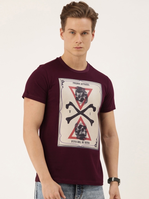 

QUANCIOUS Men Maroon Printed V-Neck Sustainable T-shirt