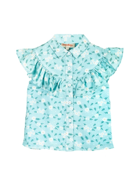 

Hugsntugs Blue Floral Printed Pure Cotton Shirt Style Top