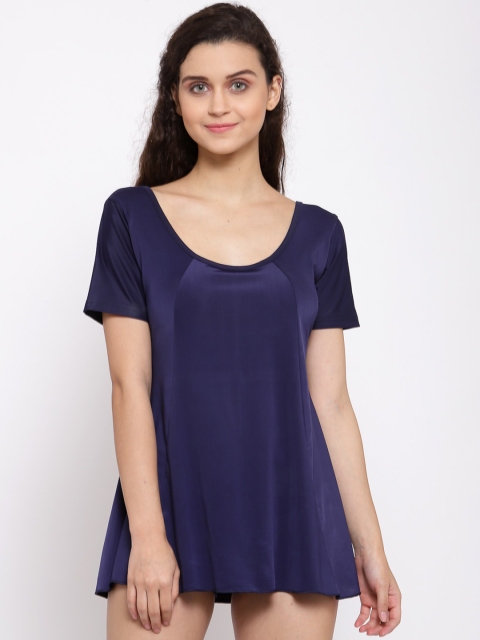 

CUKOO Women Navy Blue Solid Swimming Dress With Attached Shorts