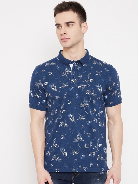 

Crimsoune Club Men Blue & Grey Floral Print Polo Collar T-shirt