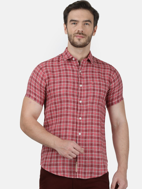 

Monte Carlo Men Red & Pink Regular Fit Checked Casual Shirt