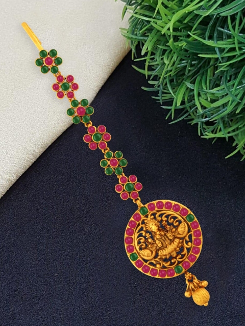

Spargz Green & Pink Gold-Plated Laxmi Maangtikka