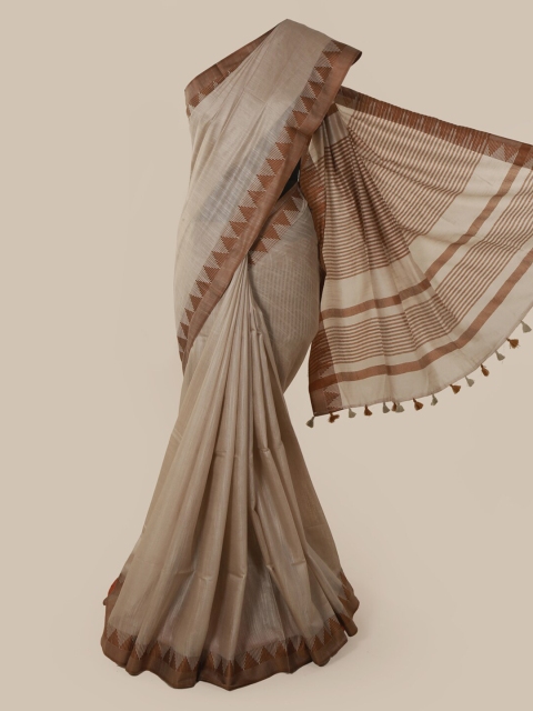 

Pothys Brown Solid Linen Blend Saree