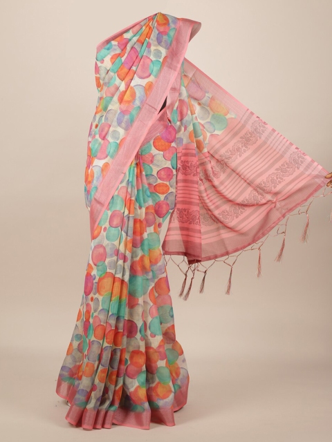 

Pothys Orange & Green Linen Blend Printed Saree