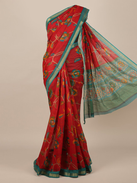 

Pothys Red & Green Jute Silk Printed Saree