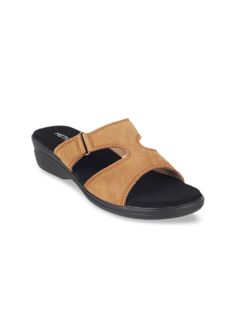 

Metro Women Camel Brown Solid Suede Comfort Heels with Cut-Out Detail