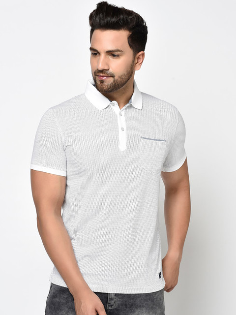

Octave Men White Printed Polo Collar T-shirt